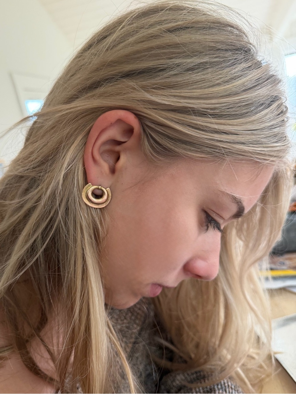 Paris Boutique Gold Plated Silver Sculptural Hoop Earrings High Quality